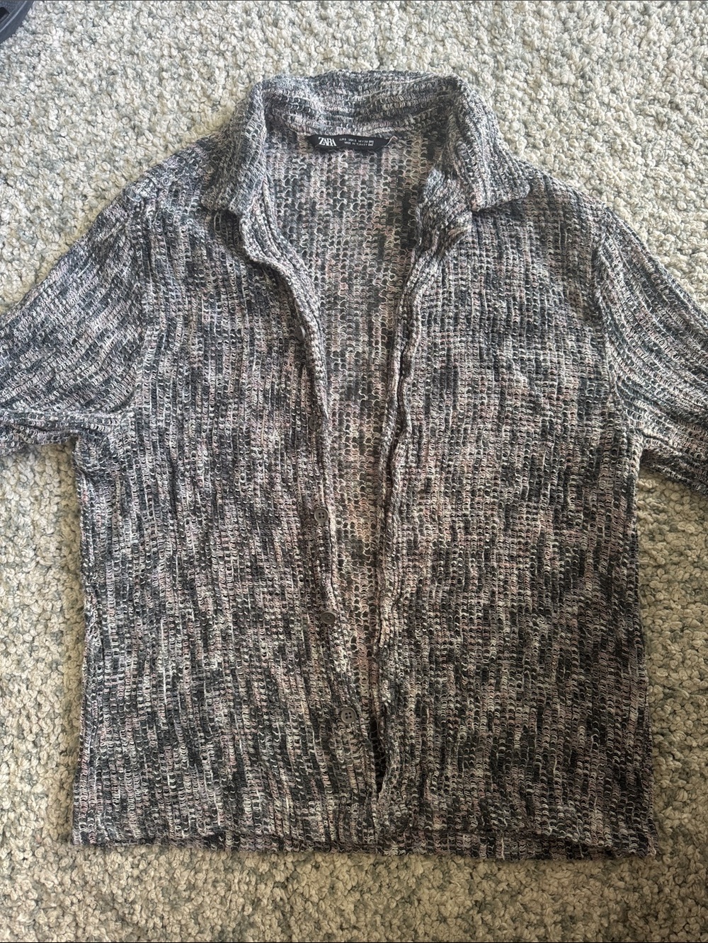 Zara Men’s Black and White Marled Open-Front Cardigan
